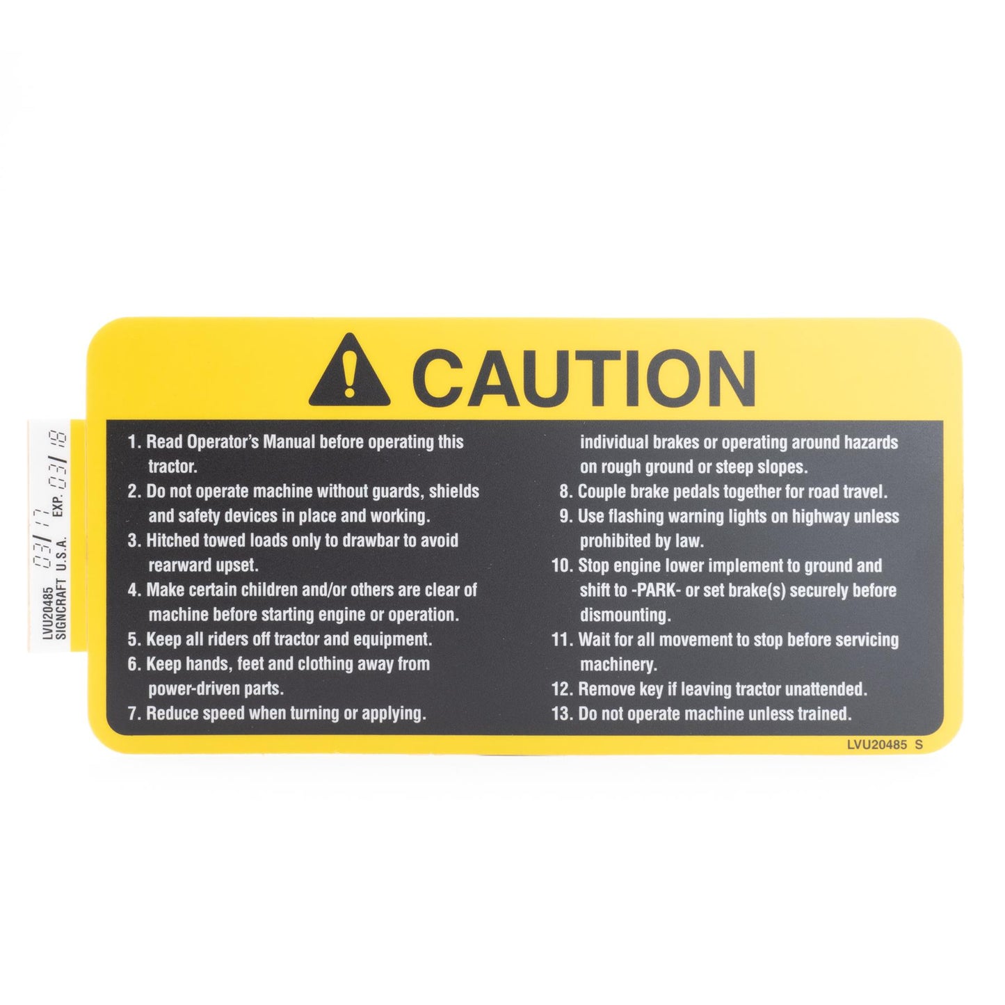 John Deere Decal - Caution - LVU20485
